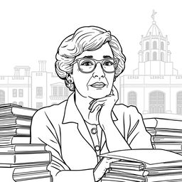 An outlined coloring image of Gerda Lerner, the influential feminist historian, author, and educator known for her contributions to women's history