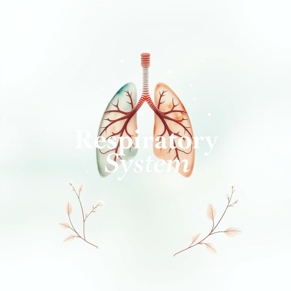 An aesthetic book cover design for a book about the respiratory system, featuring elegant watercolor illustrations of the lungs intertwined with flowing patterns symbolizing airflow