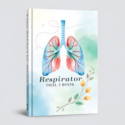 An aesthetic book cover design for a book about the respiratory system, featuring elegant watercolor illustrations of the lungs intertwined with flowing patterns symbolizing airflow