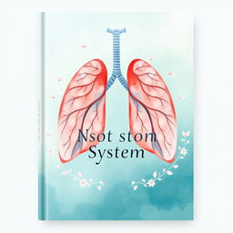 An aesthetic book cover design for a book about the respiratory system, featuring elegant watercolor illustrations of the lungs intertwined with flowing patterns symbolizing airflow