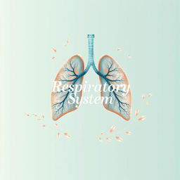 An aesthetic book cover design for a book about the respiratory system, featuring elegant watercolor illustrations of the lungs intertwined with flowing patterns symbolizing airflow