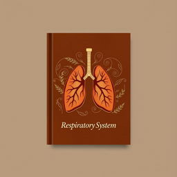 An aesthetic book cover design focusing on the respiratory system, featuring a rich brown color palette with warm tones