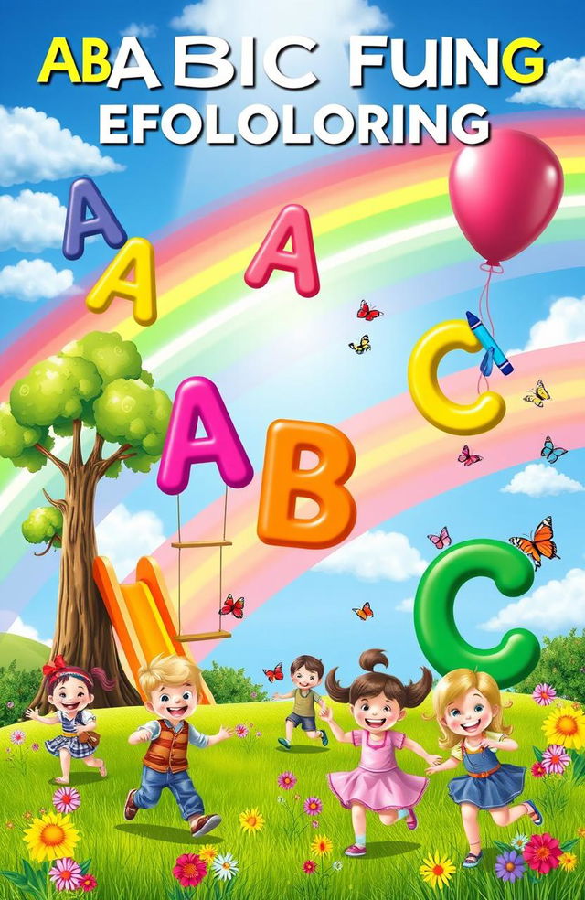 A vibrant playground scene as the cover for 'ABC Fun Coloring'