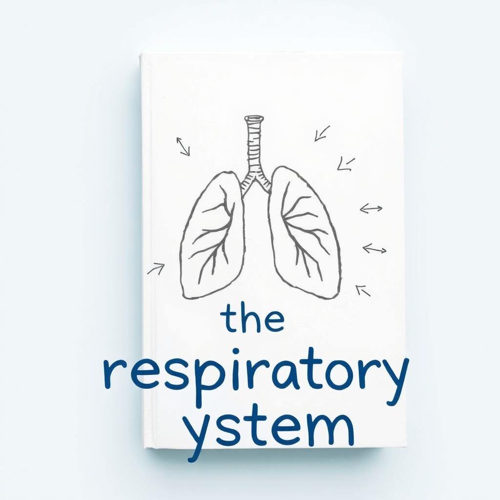 A simple and clear book cover design illustrating the respiratory system, featuring a hand-drawn style depiction of the lungs at the center