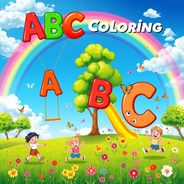 A vibrant playground scene as the cover for 'ABC Fun Coloring'