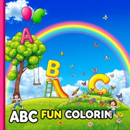 A vibrant playground scene as the cover for 'ABC Fun Coloring'