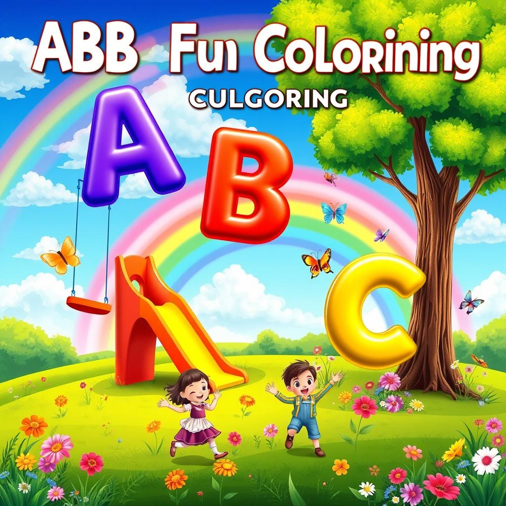 A vibrant playground scene as the cover for 'ABC Fun Coloring'