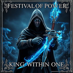 Book cover for 'FESTIVAL OF POWER KNIGHT WITHIN ONE': Set against a dark and mysterious world, a powerful warlock swordsman stands proudly, facing east