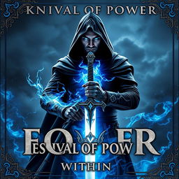 Book cover for 'FESTIVAL OF POWER KNIGHT WITHIN ONE': Set against a dark and mysterious world, a powerful warlock swordsman stands proudly, facing east