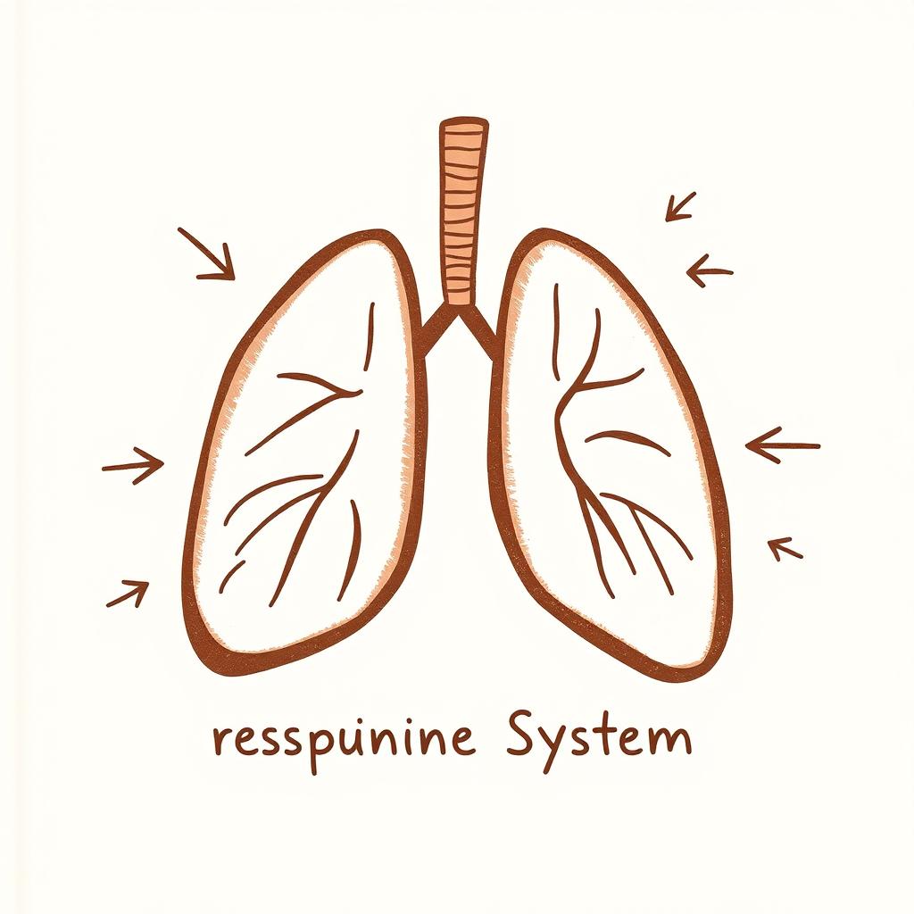 A simple and charming book cover design illustrating the respiratory system, crafted with a brown color theme