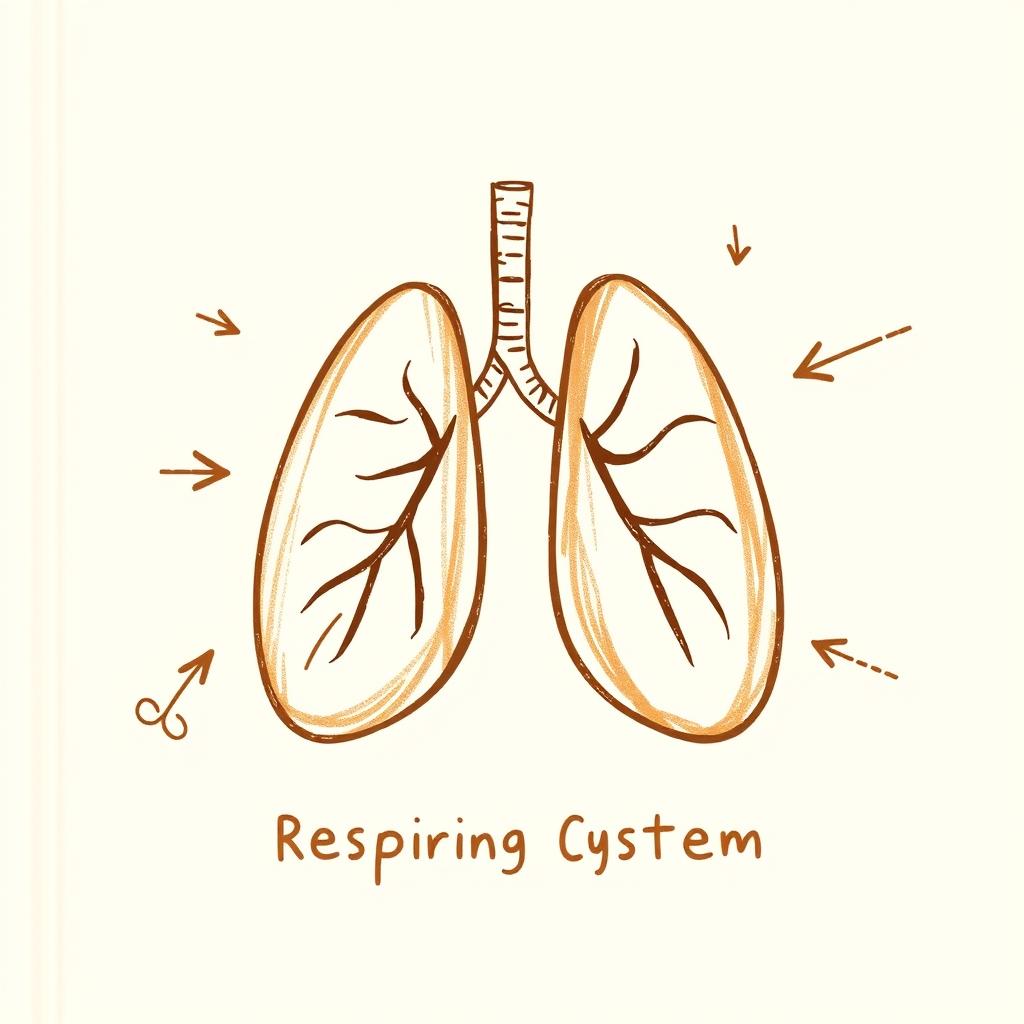 A simple and charming book cover design illustrating the respiratory system, crafted with a brown color theme