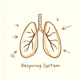 A simple and charming book cover design illustrating the respiratory system, crafted with a brown color theme