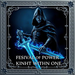 Book cover for 'FESTIVAL OF POWER KNIGHT WITHIN ONE': The setting is a dark, captivating world, featuring a powerful warlock swordsman standing with confidence, facing east