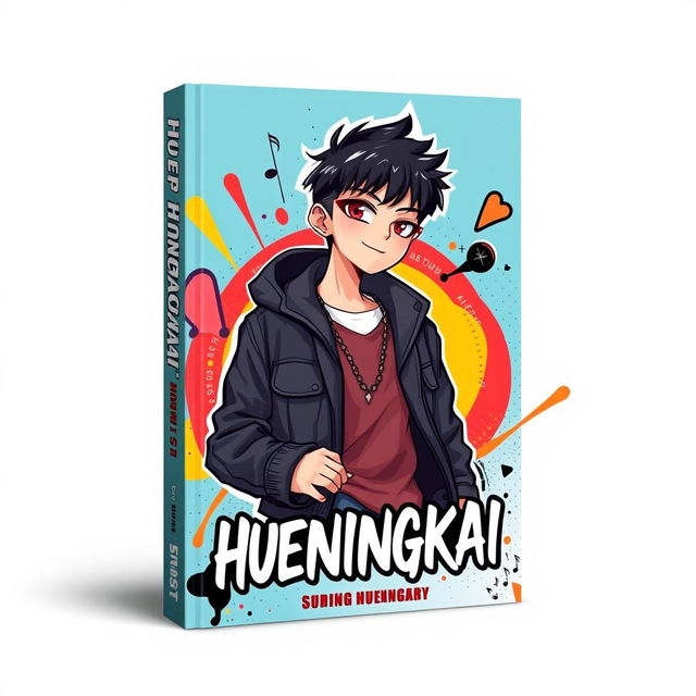 A stylish and trendy book cover design featuring Hueningkai, depicted as a cool boy