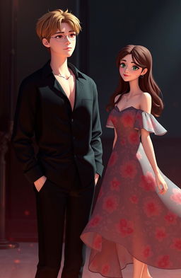 3D animation scene featuring Jungkook from BTS alongside a woman in a dark romance setting