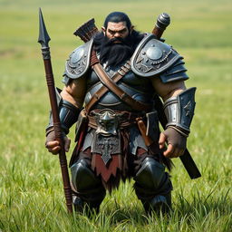 A tall, powerful Orc with black hair and a human-like face, sporting a short beard