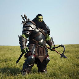 A tall, powerful Orc with black hair and a human-like face, sporting a short beard