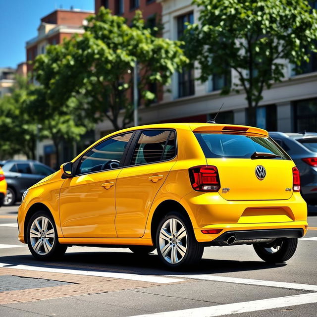 A sleek Volkswagen Gol parked elegantly on a city street, showcasing its modern design and vibrant color