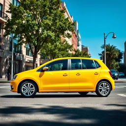 A sleek Volkswagen Gol parked elegantly on a city street, showcasing its modern design and vibrant color