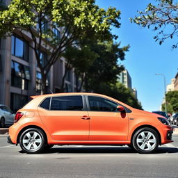 A sleek Volkswagen Gol parked elegantly on a city street, showcasing its modern design and vibrant color