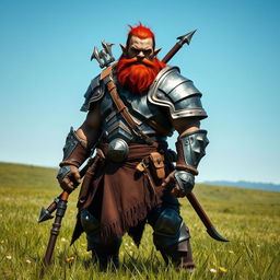 A tall Orc with striking red hair and a human-like face, sporting a short beard