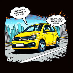 A colorful Volkswagen Gol illustrated in a comic book style, featuring bold outlines and exaggerated proportions