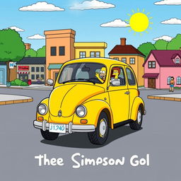 A Volkswagen Gol illustrated in the iconic style of 'The Simpsons', featuring bright colors, exaggerated features, and cartoonish details