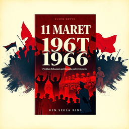 A book cover for the novel titled '11 Maret 1966: Peralihan Kekuasaan dan Dampaknya pada Indonesia'