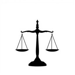 A silhouette of a balance scale symbolizing justice, featuring a sleek and minimalist design