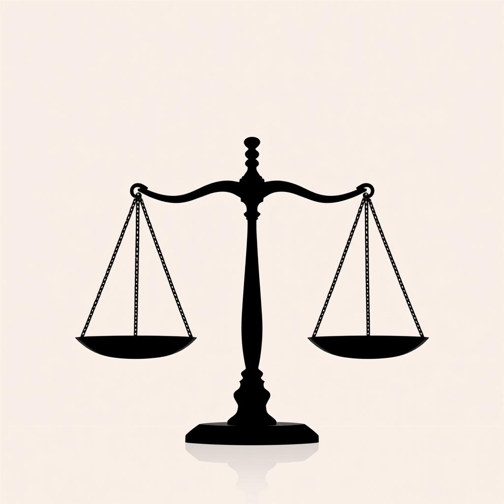 A silhouette of a balance scale symbolizing justice, featuring a sleek and minimalist design