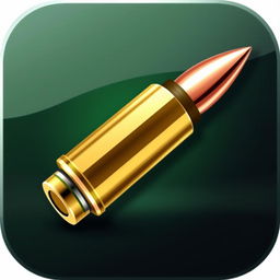 A detailed and stylized icon representing ammunition, featuring a brass bullet casing and a visible lead tip