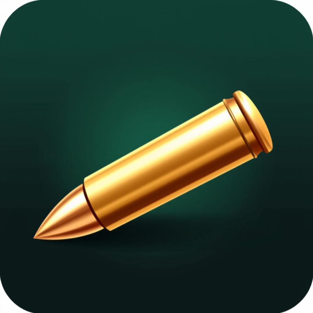 A detailed and stylized icon representing ammunition, featuring a brass bullet casing and a visible lead tip