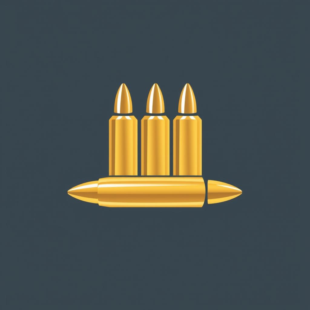 A clean and simplistic icon design representing a set of bullets, featuring three brass bullet casings neatly aligned in a horizontal composition