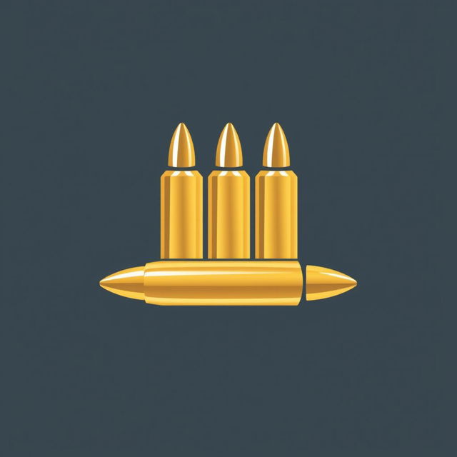 A clean and simplistic icon design representing a set of bullets, featuring three brass bullet casings neatly aligned in a horizontal composition