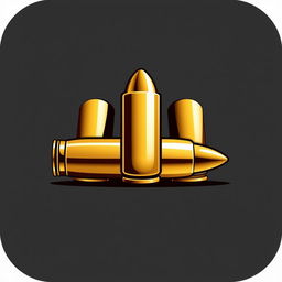 A clean and simplistic icon design representing a set of bullets, featuring three brass bullet casings neatly aligned in a horizontal composition