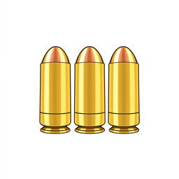 An illustration featuring three brass bullets arranged in a row, with polished surfaces reflecting light to highlight their metallic texture
