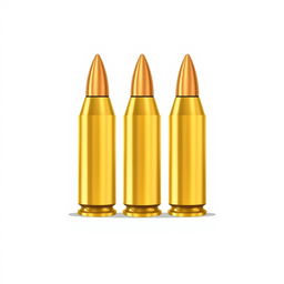 An illustration featuring three brass bullets arranged in a row, with polished surfaces reflecting light to highlight their metallic texture