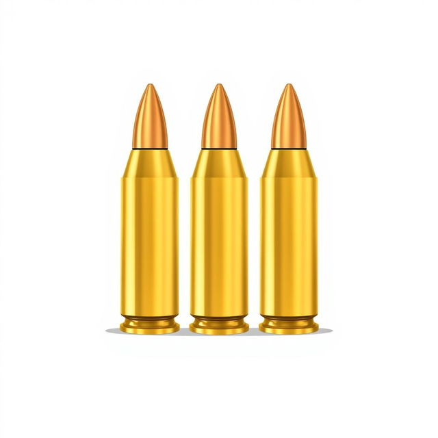 An illustration featuring three brass bullets arranged in a row, with polished surfaces reflecting light to highlight their metallic texture