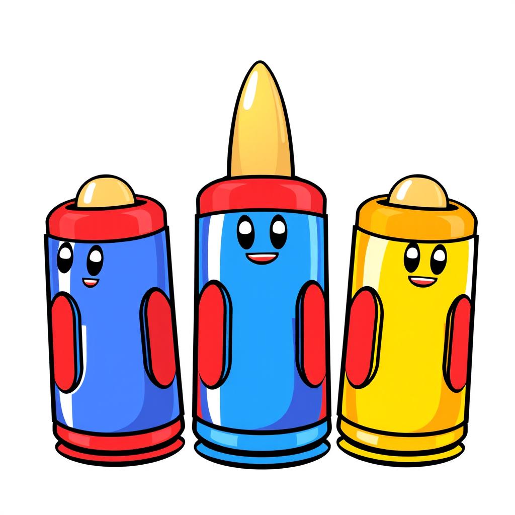 A vibrant and cartoonish illustration featuring three colorful bullets arranged in a row