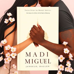 A minimalist and elegant book cover design featuring significant details of love between Jhady and Miguel