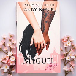 A minimalist and elegant book cover design featuring significant details of love between Jhady and Miguel