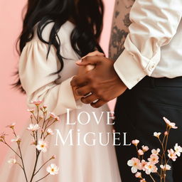 A minimalist and elegant book cover design featuring significant details of love between Jhady and Miguel