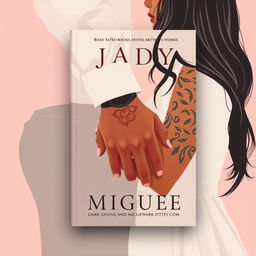 A minimalist and elegant book cover design highlighting the love between Jhady, a woman with long black hair and a warm brown complexion, and Miguel, a dark-skinned architect with visible tattoos on his arm