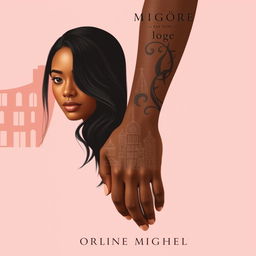 A minimalist and elegant book cover design highlighting the love between Jhady, a woman with long black hair and a warm brown complexion, and Miguel, a dark-skinned architect with visible tattoos on his arm