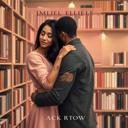 A minimalist and elegant book cover design featuring Jhady, a woman with long black hair and a warm brown complexion, and Miguel, a dark-skinned architect with tattoos on his arm