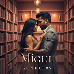 A minimalist and elegant book cover design featuring Jhady, a woman with long black hair and a warm brown complexion, and Miguel, a dark-skinned architect with tattoos on his arm