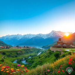 A stunning landscape of Iran showcasing the breathtaking view of the Alborz Mountains, with majestic snow-capped peaks under a bright blue sky