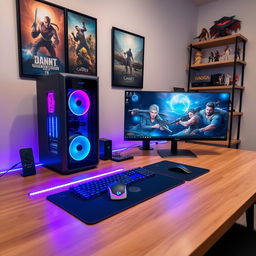 A beautifully designed modern gaming PC setup for a tech enthusiast