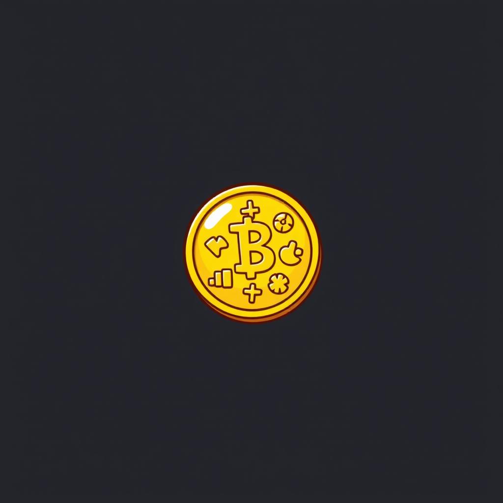 A cartoon-style shiny golden coin icon, featuring playful and exaggerated designs with a bright yellow-golden hue