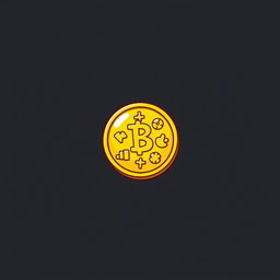 A cartoon-style shiny golden coin icon, featuring playful and exaggerated designs with a bright yellow-golden hue